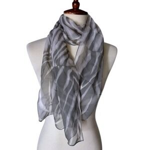 Symphony Scarves Grey White Zebra Print 100% Silk Long Rectangular Scarf 60x13‎